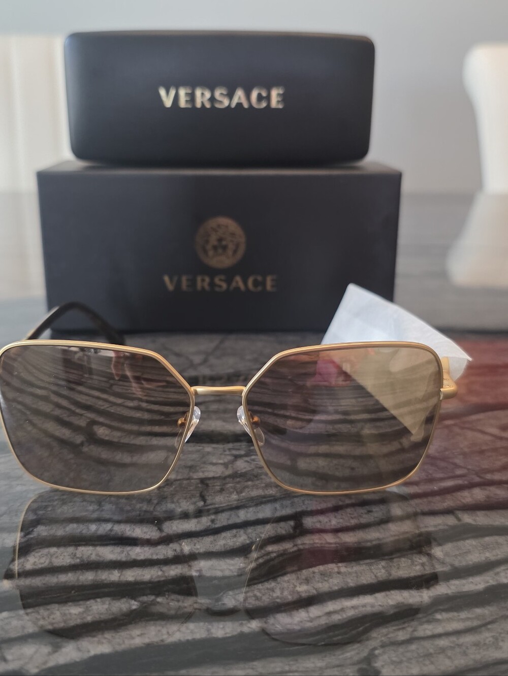 Versace Gold Frame Sunglasses with Rose Gold Lenses